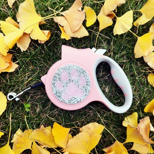 Led Retractable Dog Leash – 16ft Leash with Handcrafted Sparkle Detail Tangle-Free One-Hand Brake Soft Grip Handle for Small & Medium Dogs Up to 77lbs (DL-PK) - color: DL-PK