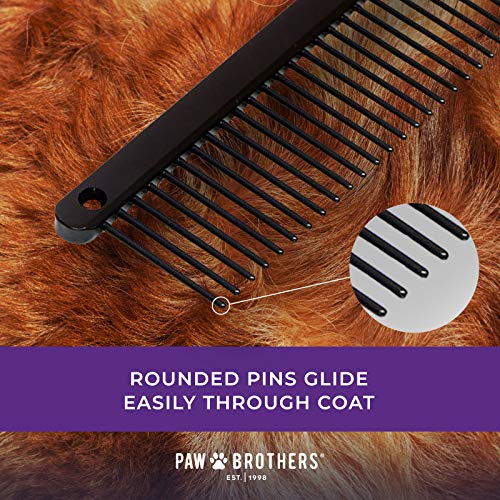 Ryan's Pet Supplies Paw Brothers Greyhound Style Comb for Dogs, Professional Grade Grooming Tool, Remove Knots and Tangles, True Teflon, Fine/Coarse, Ergonomic Handle, 7 inch - style: Fine/Course