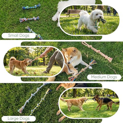 Aitmexcn Dog Rope Toys for Small and Medium Dogs, 10 Pack Puppy Teething Cotton Chew Tug Ropes, Indoor Outdoor Interactive Tug of War Toy Set, Sturdy Knot Toys for Dental Care and Boredom Relief - size: 10 Pack-Small