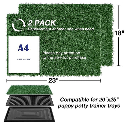 GLOBREEN Dog Grass Pee Pad - 23 x 18 Inches Replacement Artificial Grass Patch for Dogs Potty Tray, Reusable Pets Fake Turf, Anti Odors & High Drainage, 2 Packs - size: 23"x18"