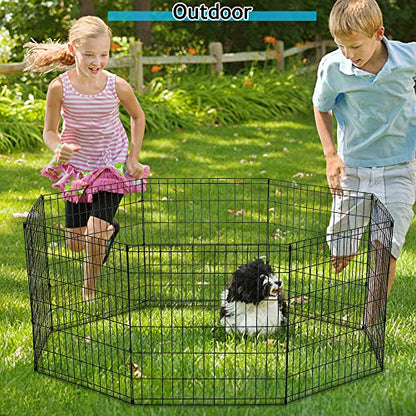 Pet Dog Playpen 8 Panel 24" Metal Portable Foldable Indoor Outdoor Cat Puppy Exercise Pen Animal Wire Yard Dog Fence Crate Kennel for Small Medium Large Dogs Black - size: 24"x8 Panels