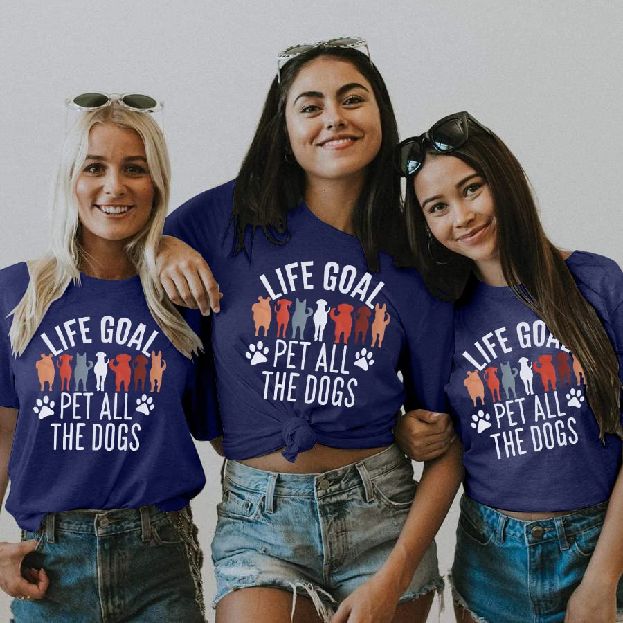 Dog Mom T-Shirt for Women - Pet Lover Shirt With Funny Saying Letter Print - All The Dogs Dog Mama Tee Top - color: Dark-blue, size: Large