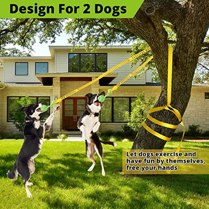 Dog Hanging Bungee Tug Toy for Two Dogs: Interactive Tether Tug-of-War for Pitbull Small to Large Dogs to Exercise - Durable Retractable Tugger Dog Rope Toy with 2 Chew Rope Toys - size: X-Large-Yellow-for 2 Dogs
