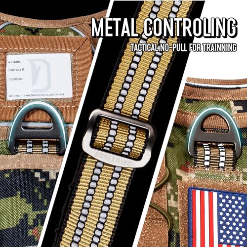 Tactical Dog Harness for Medium & Large Dogs, Woodland Camo Adjustable No-Pull Control with Handle, Heavy Duty Reflective Vest - Size XL - color: Woodland Camo, size: XL