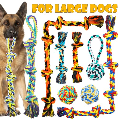 Speedy Panther 9 Pack Large Dog Rope Toys for Aggressive Chewers, 5 Knots Indestructible Chew Toy Kit for Medium Large Dogs, Puppy Teething Tug Toy, Colourful Cotton Dog Rope Toys