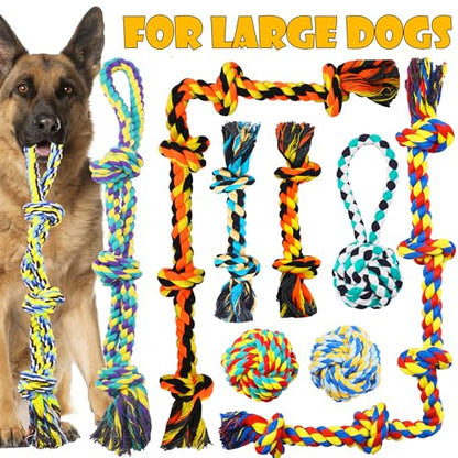 Speedy Panther 9 Pack Large Dog Rope Toys for Aggressive Chewers, 5 Knots Indestructible Chew Toy Kit for Medium Large Dogs, Puppy Teething Tug Toy, Colourful Cotton Dog Rope Toys