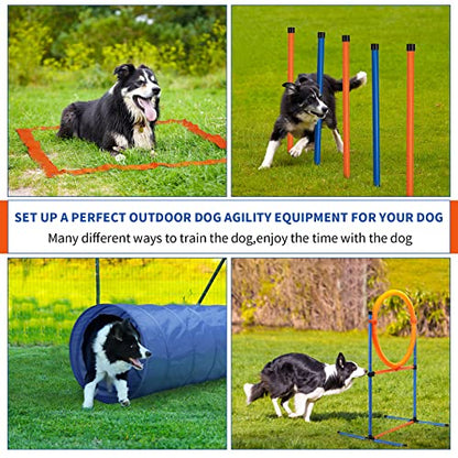 Dog Agility Training Equipment, 60-piece Dog Obstacle Course Training Starter Kit Pet Outdoor Game with Tunnel, Agility Hurdle, Weave Poles, Jump Ring, Pause Box, Toy Balls and Storage Bag - size: 5 PCS SET with Tunnel