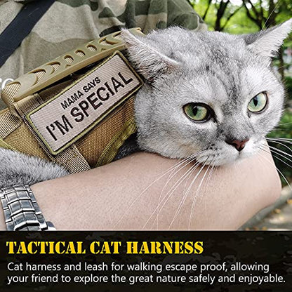 Tactical Cat Harness and Leash for Walking Escape Proof, Adjustable Military K9 Pet Vest Harness Easy Control for Large Cat, Puppy and Small Dog (Coyote Brown) - color: Coyote Brown