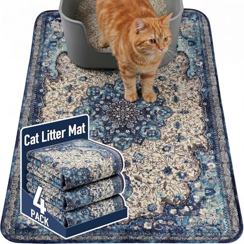 Hompet Cat Litter Mat 4 Pack, 18x28 Machine Washable Trapping Mats for Cats, Super Absorbent & Urine-Proof Cat Litter Box Mat for Floor, Waterproof & Non Slip Kitty Litter Rug - color: Blue Mandala, size: 18x28 Inch (Pack of 4)
