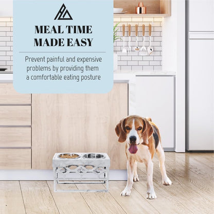 AVERYDAY Elevated Dog Bowls, 4 Height Adjustable Stand for Small and Medium Dogs, Raised Dog Feeder Holder with 2 Stainless Steel Food and Water Bowls, Anti-Slip Base Tall Feeding Station - color: Marble grey stand + 2 food bowls, size: Small