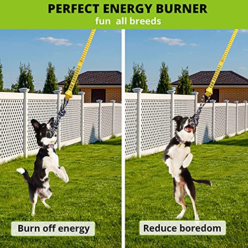 Dog Hanging Bungee Tug Toy: Interactive Tether Tug-of-War for Pitbull Small to Large Dogs to Exercise and Fun Solo Play - Durable Retractable Tugger Dog Rope Toy with 2 Chew Rope Toys - size: X-Large-Yellow-for Single Dog
