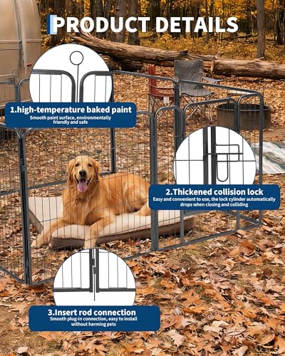32 Inch 8 Panels Dog Playpen, Heavy Duty Metal Pet Exercise Pen with Secure Gate, Foldable Portable Dog Fence, Anti-Rust Metal Puppy Playpen for Large Small Dogs, Outdoor Yard RV Camping & Indoor Use - size: 32"x32"- 8 pcs
