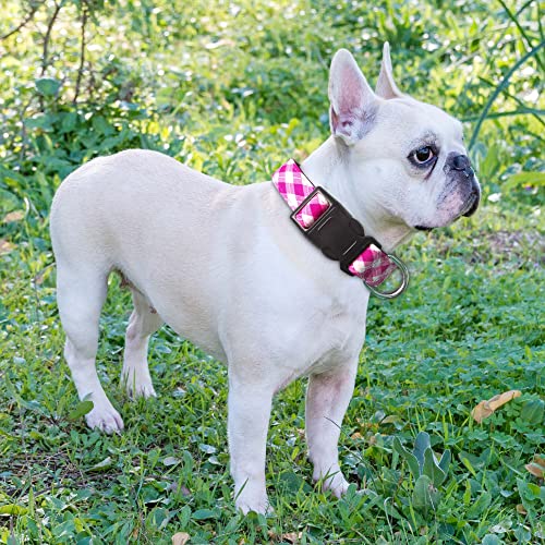 Ladoogo Reflective Dog Collar Padded with Soft Neoprene Breathable Adjustable Nylon Dog Collars for Small Medium Large Dogs (X-Small (Pack of 1), Pink Plaid Collar+Leash) - color: Pink Plaid Collar+Leash, size: X-Small (Pack of 1)