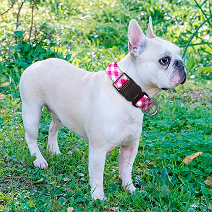 Ladoogo Reflective Dog Collar Padded with Soft Neoprene Breathable Adjustable Nylon Dog Collars for Small Medium Large Dogs (X-Small (Pack of 1), Pink Plaid Collar+Leash) - color: Pink Plaid Collar+Leash, size: X-Small (Pack of 1)