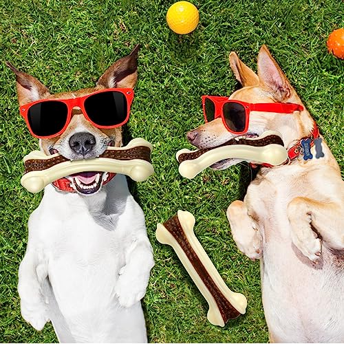 Sosation 10 Pcs Dog Chew Toys for Aggressive Chewers Nylon Beef Flavor Dog Bones Tough Puppy Teething Toys Puppy Chew Bones for Large/Medium/Small Breed Dogs Puppies (5.1 x 2 Inch) - size: 5.1 x 2 Inch