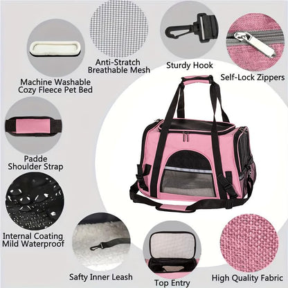 Cat Carrier Bag, Airline Approved Soft Carrier for Cats & Small Dogs | Airline approved pet carrier for pets under 15lb, breathable mesh with privacy cover, lightweight, foldable & washable - color: Pink