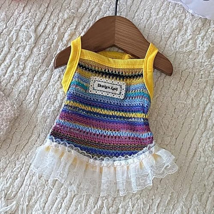 Dog Sling Tank Top with Tulle Skirt, Colorful Striped Pet T-Shirt (Yellow, X-Large) - color: Yellow, size: X-Large