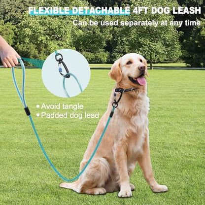 Dog Runner for Yard - 100ft Aerial Dog Run Cable System with Shock Absorbing Bungee Tether, Chew Proof Steel Cable & Tangle Free Pulley for Large Dogs, Backyard Zip Line for Dogs - size: 100FT