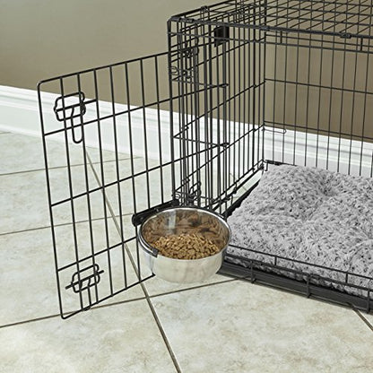 MidWest Homes for Pets Snap'y Fit Stainless Steel Food or Water Bowl, Holds 2 Quarts, Mounts to Wire Crates, No-Tip Design, Rust-Resistant, for Large Dogs and Cats - size: 2 Quarts (8 cups)