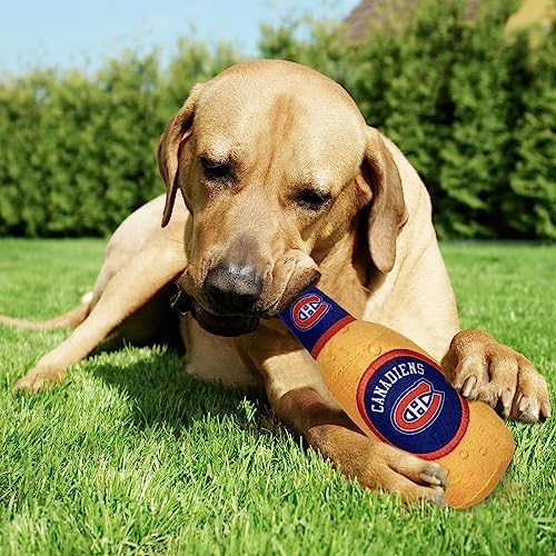 Pets First NHL Montreal Canadiens Beer Bottle Plush Dog & Cat Toy- Cutest Stadium SODA Bottle Snack Plush Toy for Dogs & Cats with Inner Squeaker & Beautiful Hockey Team/ Logo - color: Montreal Canadiens, style: NHL Beer Bottle Toy