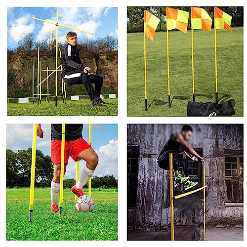 SRNSAEB Portable Agility Training Poles with Carrying Bag, 5ft/1.5m Height Removable Coaching Sticks with Sand Injection Base for Soccer Training, 5 Poles Set (Color : Yellow) - color: Yellow