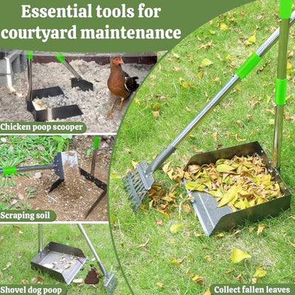 T2Y Extra Long Handle Dog Pooper Scooper for Large Dogs, Heavy Duty Metal Poop Scooper for Yard, Stainless Steel Dog Poop Rake and Tray Set, Rust-Proof Pet Waste Removal for Grass/Gravel/Dirt - size: Rake & Large Tray-Green