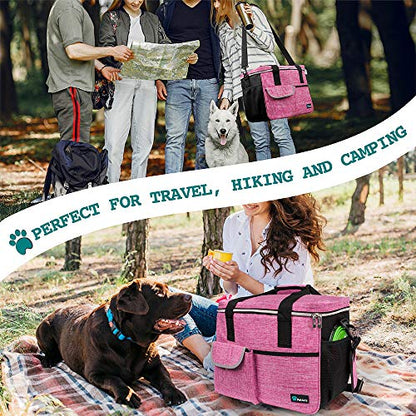 PetAmi Dog Travel Bag Organizer, Pet Travel Kit with 2 Food Containers & 2 Collapsible Dog Bowls, Pet Supplies Tote with Luggage Sleeve, Weekend Road Trip Camping Essentials, Pink, Large - color: Pink, size: Large - 15.5"L x 9.5"W x 14.0"H