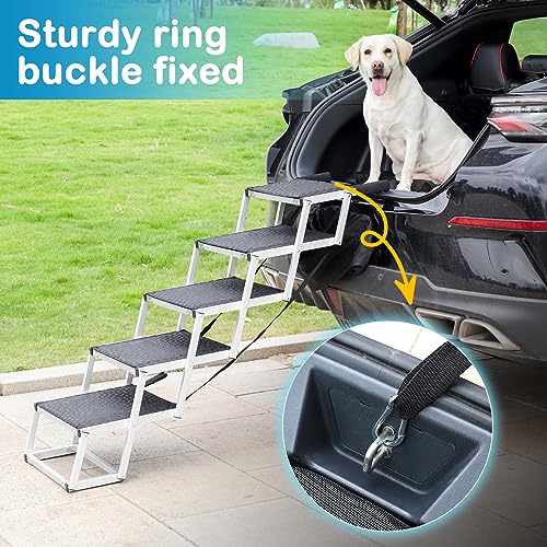 Uross Dog Stairs for Car 5 Steps - Collapsible Dog Steps Ramp for Car and SUV, Aluminum Pet Ramp Stairs for Large Dogs,Telescoping Ladder for Truck, High Bed - size: 5 Steps (Suitable for SUV & Truck)