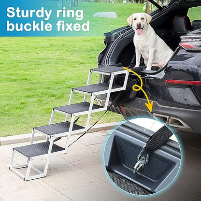 Uross Dog Stairs for Car 5 Steps - Collapsible Dog Steps Ramp for Car and SUV, Aluminum Pet Ramp Stairs for Large Dogs,Telescoping Ladder for Truck, High Bed - size: 5 Steps (Suitable for SUV & Truck)