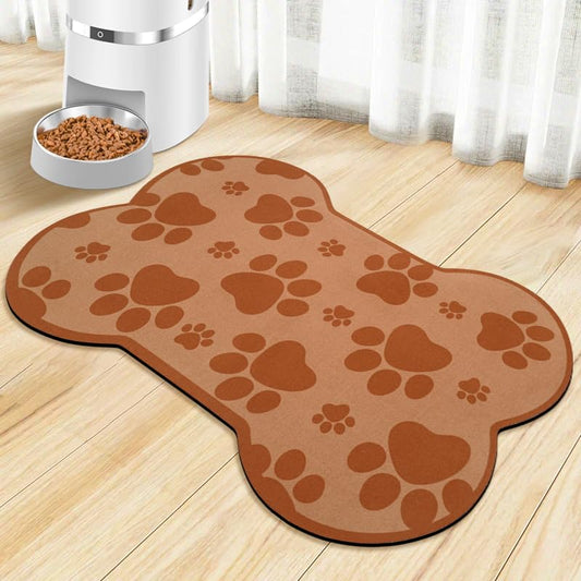 Dog Food Mats for Floors Waterproof, Pet Feeding Absorbent Water Bowl Mat Cat Placemats Brown Bone Shape 19 * 12 inch - color: Brown, size: S(19"×12")