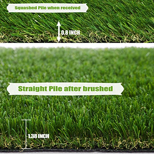 Premium Artificial Grass 3' x 8' Outdoor Rug, 1.38" Realistic Thick Turf for Garden, Yard, Fake Lawn, Dogs Synthetic Grass Mat, Rubber Backed with Drainage Holes, Customized Sizes - size: 3 x 8 Feet