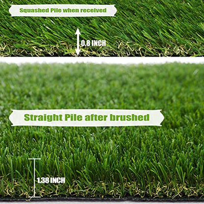 Premium Artificial Grass 3' x 8' Outdoor Rug, 1.38" Realistic Thick Turf for Garden, Yard, Fake Lawn, Dogs Synthetic Grass Mat, Rubber Backed with Drainage Holes, Customized Sizes - size: 3 x 8 Feet