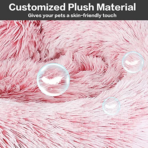 NOYAL Calming Donut Dog Bed for Small to Medium Dogs & Cats - Plush Faux Fur Anti-Anxiety Pet Bed with Machine Washable Cover & Non-Slip Base - color: Gradient Pink, size: Large 27.5''