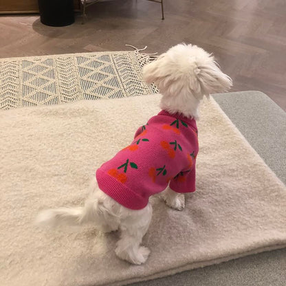 Dog Sweater for Small Dogs Pink Cherry Knitted Pullover,Puppy Sweatshirts Chihuahua Sweaters Warm Soft Pet Yorkie Winter Clothes for Kitten Cats and Dogs (Medium) - size: Medium(9-11lbs)