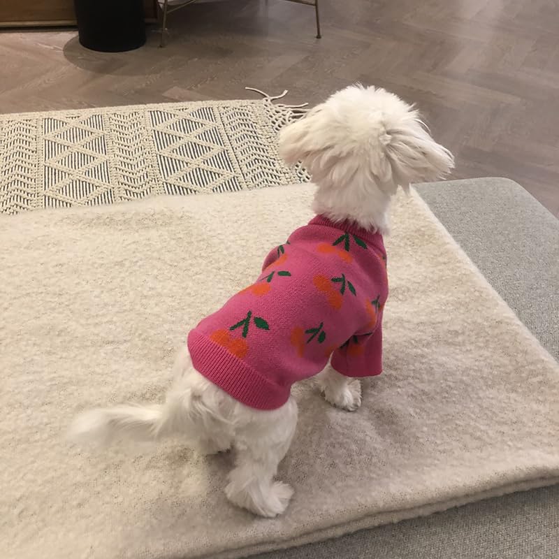 Dog Sweater for Small Dogs Pink Cherry Knitted Pullover,Puppy Sweatshirts Chihuahua Sweaters Warm Soft Pet Yorkie Winter Clothes for Kitten Cats and Dogs (Large) - size: Large(11-15lbs)