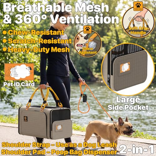 PAWZIDEA Expandable Pet Carrier Airline Approved, 18"×11"×11" Small Dog Carriers, Collapsible Top-Load Cat Carrier for 2 Cats Under Seat, Soft-Sided Puppy & Animal Travel Bag, ID Card, Up to 15lbs - color: Khaki Plaid, size: 18.0"L x 11.0"W x 11.0"H