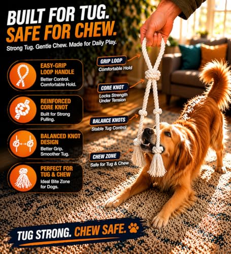 Dog Rope Toy 2 Pack, 18 in Heavy Duty Cotton Tug Toy for Medium Large Dogs, Interactive Tug of War & Chew Rope, Natural Undyed, Teeth Cleaning - style: 4-Knot Loop (2-Pack)