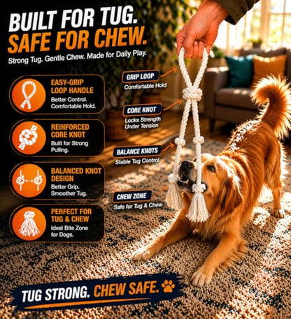Dog Rope Toy 2 Pack, 18 in Heavy Duty Cotton Tug Toy for Medium Large Dogs, Interactive Tug of War & Chew Rope, Natural Undyed, Teeth Cleaning - style: 4-Knot Loop (2-Pack)
