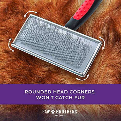 Ryan's Pet Supplies Paw Brothers Flat Slicker Brush for Dogs, Dog Brush for Long Haired Dogs, Professional Grade, Coated Tips, Gentle on Skin, Maximum Coverage, Large 4.5" x 2" - size: Large