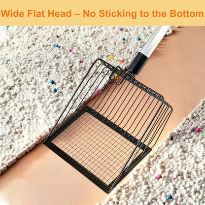 Cat Litter Scoop with Extendable Long Handle, 22.2"-42.5" No Bending Back Metal Kitty Litter Scoop, Large Non-Stick Wide Flat Head Heavy Duty Cat Pooper Scooper