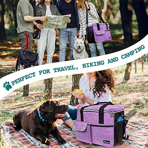 PetAmi Dog Travel Bag Organizer, Pet Travel Kit with 2 Food Containers & 2 Collapsible Dog Bowls, Pet Supplies Tote with Luggage Sleeve, Weekend Road Trip Camping Essentials, Purple, Medium - color: Purple, size: Medium - 14.5"L x 8"W x 12.0"H