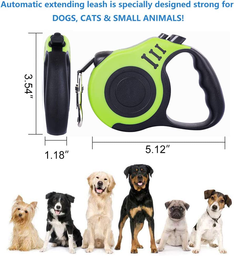 Retractable Green Dog Leash for Medium & Small Dogs & Cats - 16.5FT Tangle Free, Heavy Duty Walking Leash with Anti Slip Handle, Pause & Lock Strong Nylon Tape - color: Green