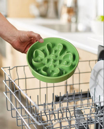LE TAUCI Ceramic Slow Feeder Dog Bowls Elevated for Small and Medium Breed, Dog Bowls with Wooden Stand, 1.5 Cups Pet Dishes to Slow Down Eating, Anti-Gulping Pet Feeding Dishes, Clover Green - color: Clover Green+Stand, size: M-1.5 Cups
