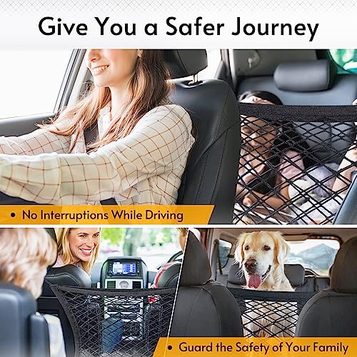 rabbitgoo Dog Car Net Barrier for SUVs, Pet Barrier with Metal Hooks & Stretchable Mesh, Car Divider & Storage Bag, Easy to Install, Drive Safely with Children & Pets, 13.98"×15.55" - size: 13.98" x 15.55"