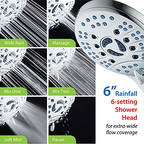 Hotel Spa AquaCare As-Seen-On-TV High Pressure Handheld/Rain 50-mode 3-way Shower Head Combo with Adjustable Arm - Anti-clog Nozzles, Tub & Pet Power Wash, 6 ft. Hose, All Chrome Finish - color: All-Chrome, style: 2.5 Gallons Per Minute