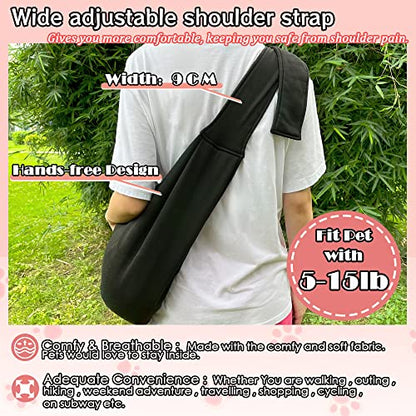 NATUYA Pet Dog Sling Carrier - Dog Sling with Net Bag for Carrier Dogs Cats-Hands Free Pet Bag-Buckle net Pocket pet Bag (Black) - color: Black