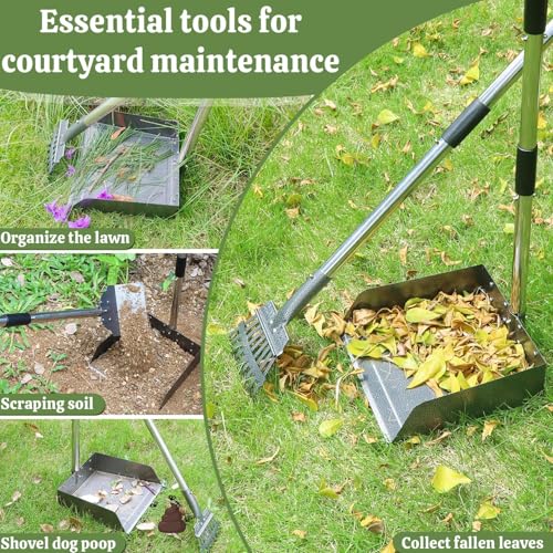 T2Y Pooper Scooper, Long Handle Dog Pooper Scooper, Adjustable Stainless Steel Rake & Extra Large Tray, Antirust & Durable Poop Scoopers for Yard, Lawn, Snowfield, Suitable for Multi-Dog Family - size: Rake & Large Tray