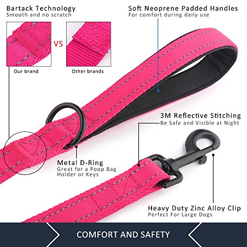 Plutus Pet Double Handle Dog Leash 6ft Long, Padded 2 Handle, Heavy Duty, Reflective Training Leash for Medium Large Dogs, Dual Handle Lead (Pink) - color: Pink, size: 6 FT