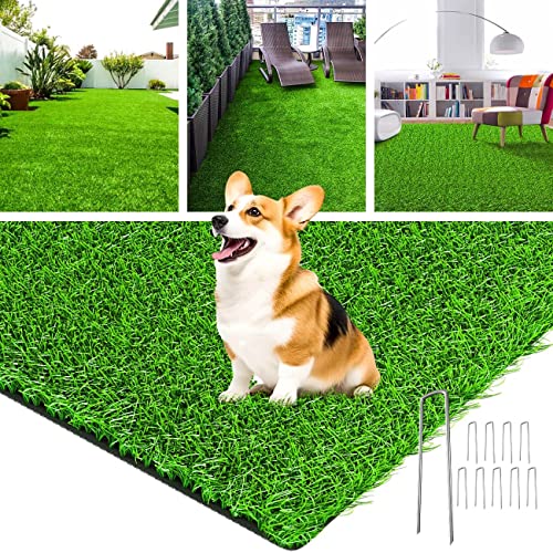 LOOBANI Realistic Artificial Grass Rug Indoor Outdoor, Dog Grass Mat with Drainage Holes and Replacement Artificial Grass Turf, Fake Grass for Garden Lawn Landscape Balcony Decoration, 3 Feet x 5 Feet - size: 3 Feet x 5 Feet