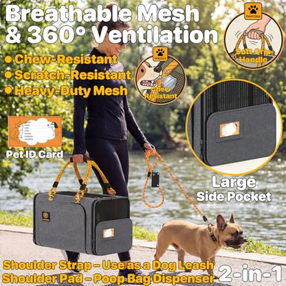 PAWZIDEA Expandable Pet Carrier Airline Approved, 18"×11"×11" Small Dog Carriers, Collapsible Top-Load Cat Carrier for 2 Cats Under Seat, Soft-Sided Puppy & Animal Travel Bag, ID Card, Up to 15lbs - color: Mid-Hemp Gray, size: 18.0"L x 11.0"W x 11.0"H